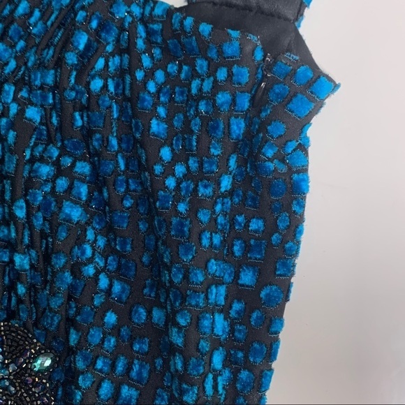 David Meister Metallic blue crushed Velvet Cocktail Dress fitted women’s  Small - Picture 4 of 9